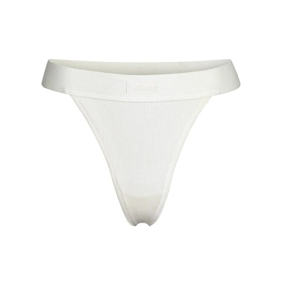 SKIMS Other - Skims Womens Bone Cotton Blend High-Cut Wide Waistband Rib Thong Panty Sz Medium